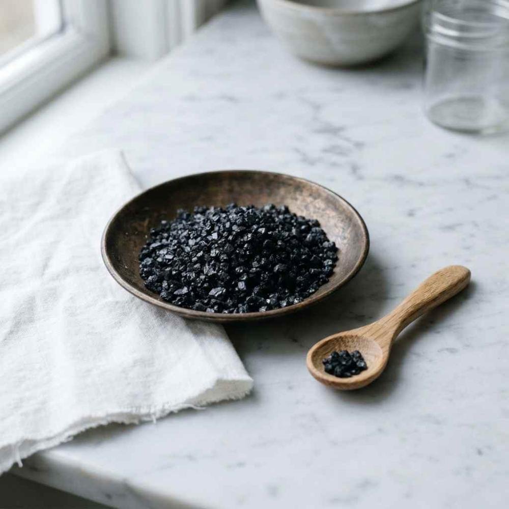Hawaiian black lava salt in a bowl