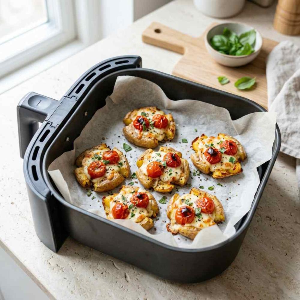 crisped smashed potato pizza bites