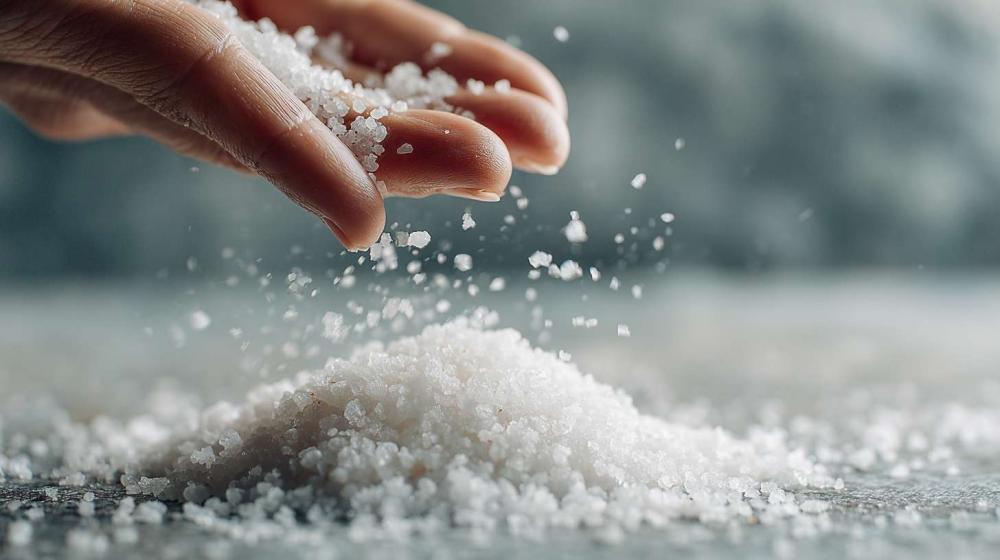 hand die fleur de sel sprinkelt