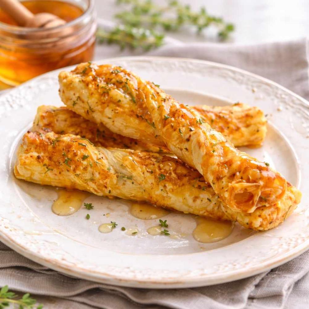 zelk kaasstengels maken: tijm en honing