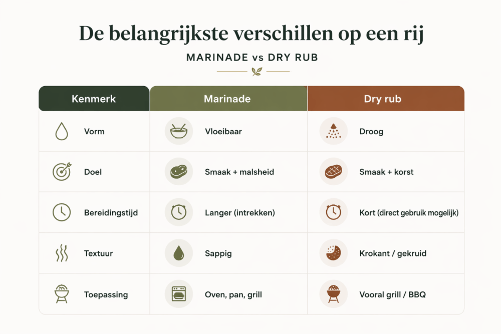 infografic verschil tussen marinade en bbq rub