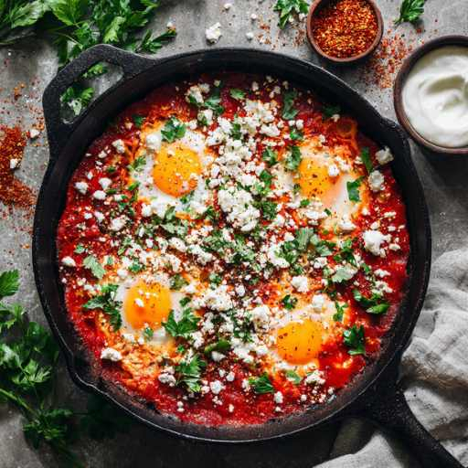 shakshuka met anijs in gietijzeren pan