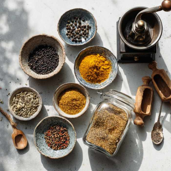 top view van verschillende kruiden om zelf kruidenmix te maken