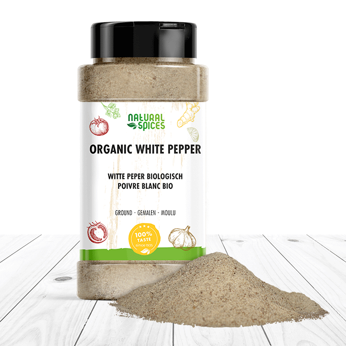 biologische witte peper gemalen strooibus