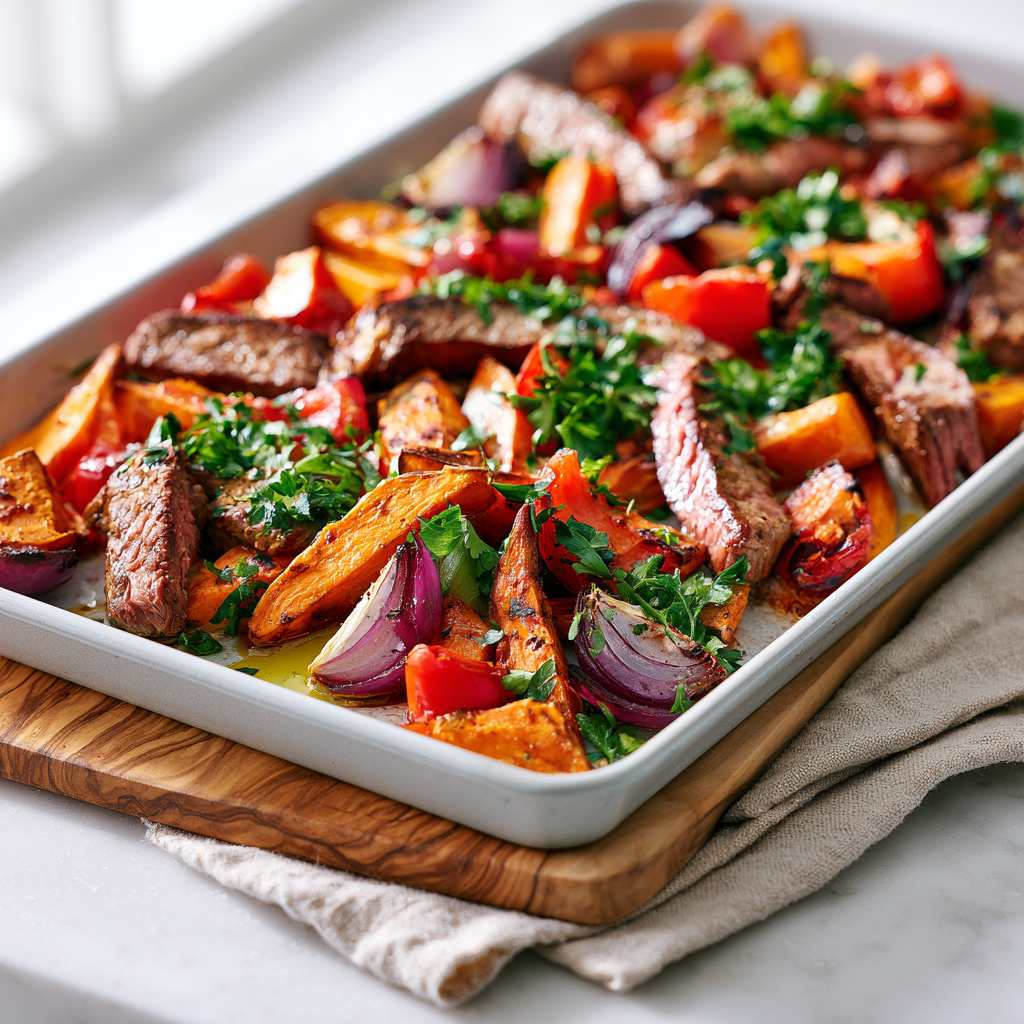 beef sweet potato traybake met biefreepjes. Op smaak gebracht met Beef BBQ Chief kruidenm ix