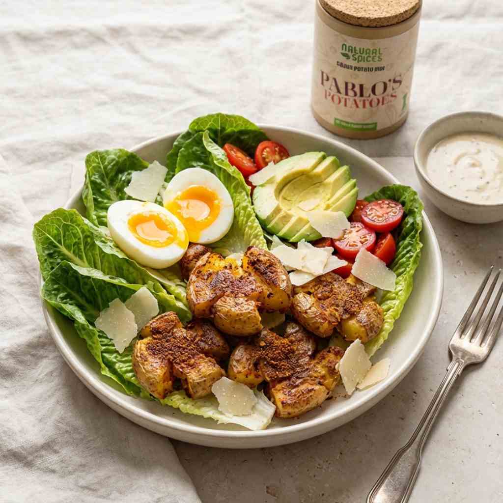 Caesar salade met crispy geplette krieltjes Caesar salade met crispy geplette krieltjes