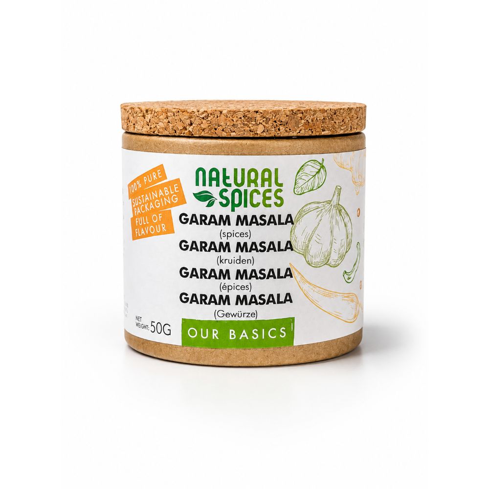 garam masala in kartonnen pot met kurk deksel Natural Spices