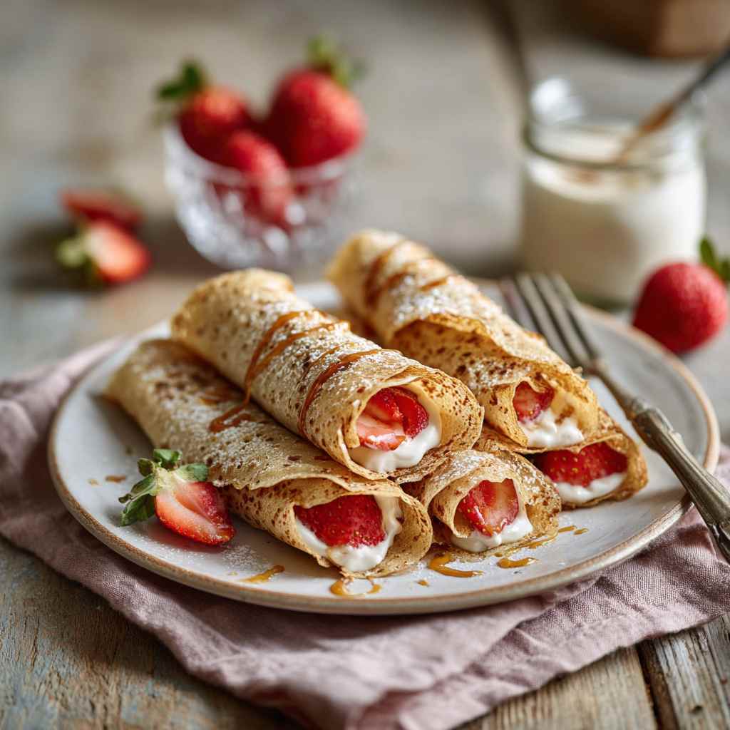 Havermout crêpes met aardbei & low calorie Salty Caramel
