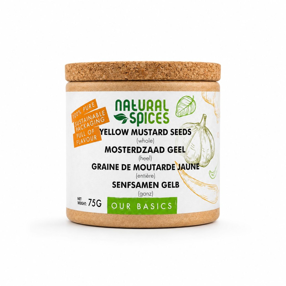 hele gele mosterzaad in een kartonnen pot Natural Spices