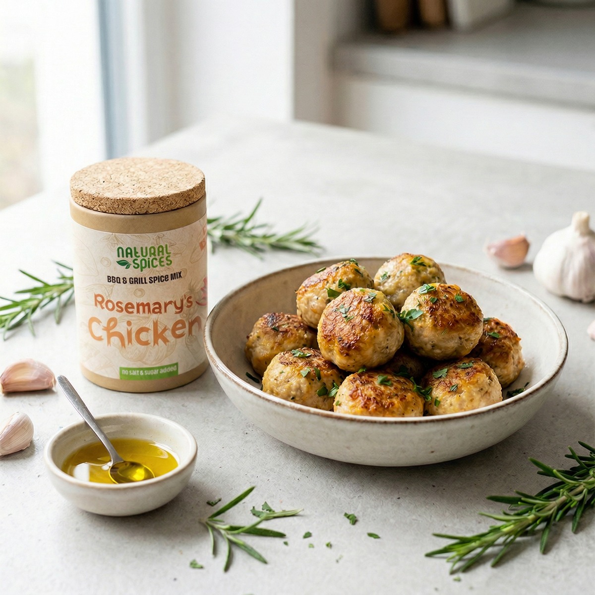 Kipgehaktballetjes met Rosemary’s Chicken