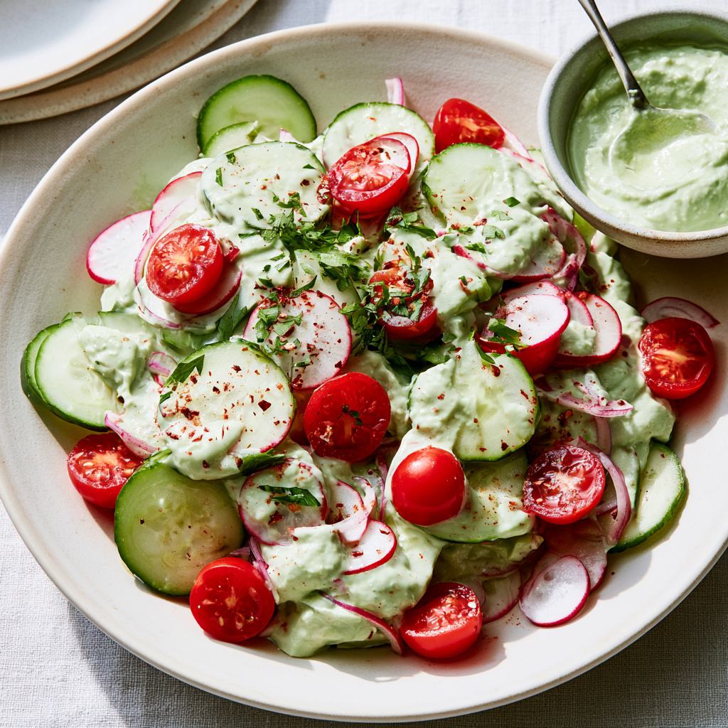 komkommersalade met romige avocado dressing