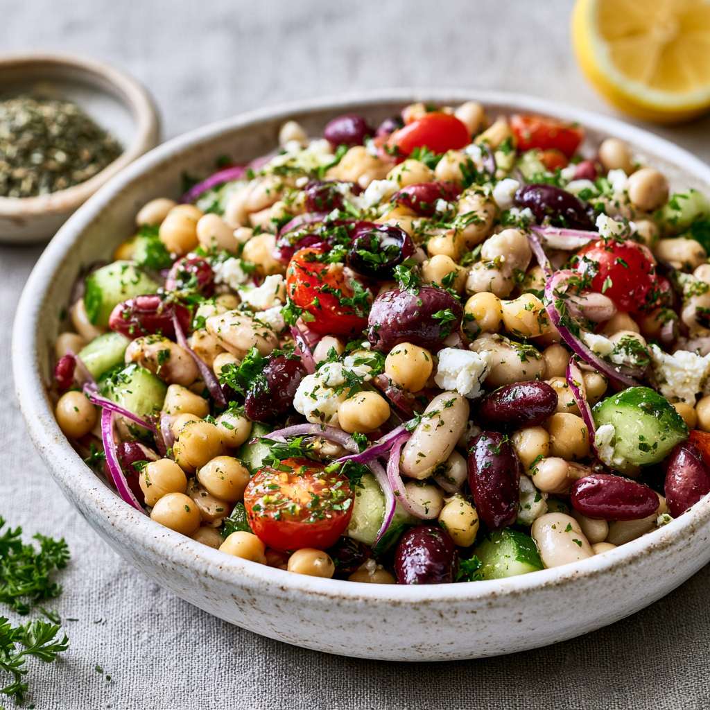 Mediterrane bonensalade met citroen-kruidendressing 