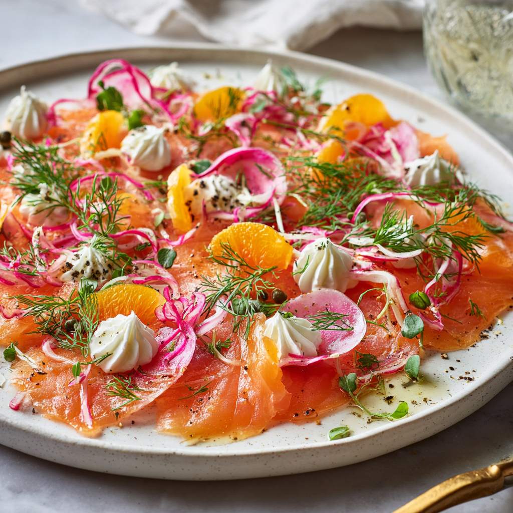 Gerookte zalm carpaccio met sinaasappel en dillecrème | Vis-a-vis Kruidenmix