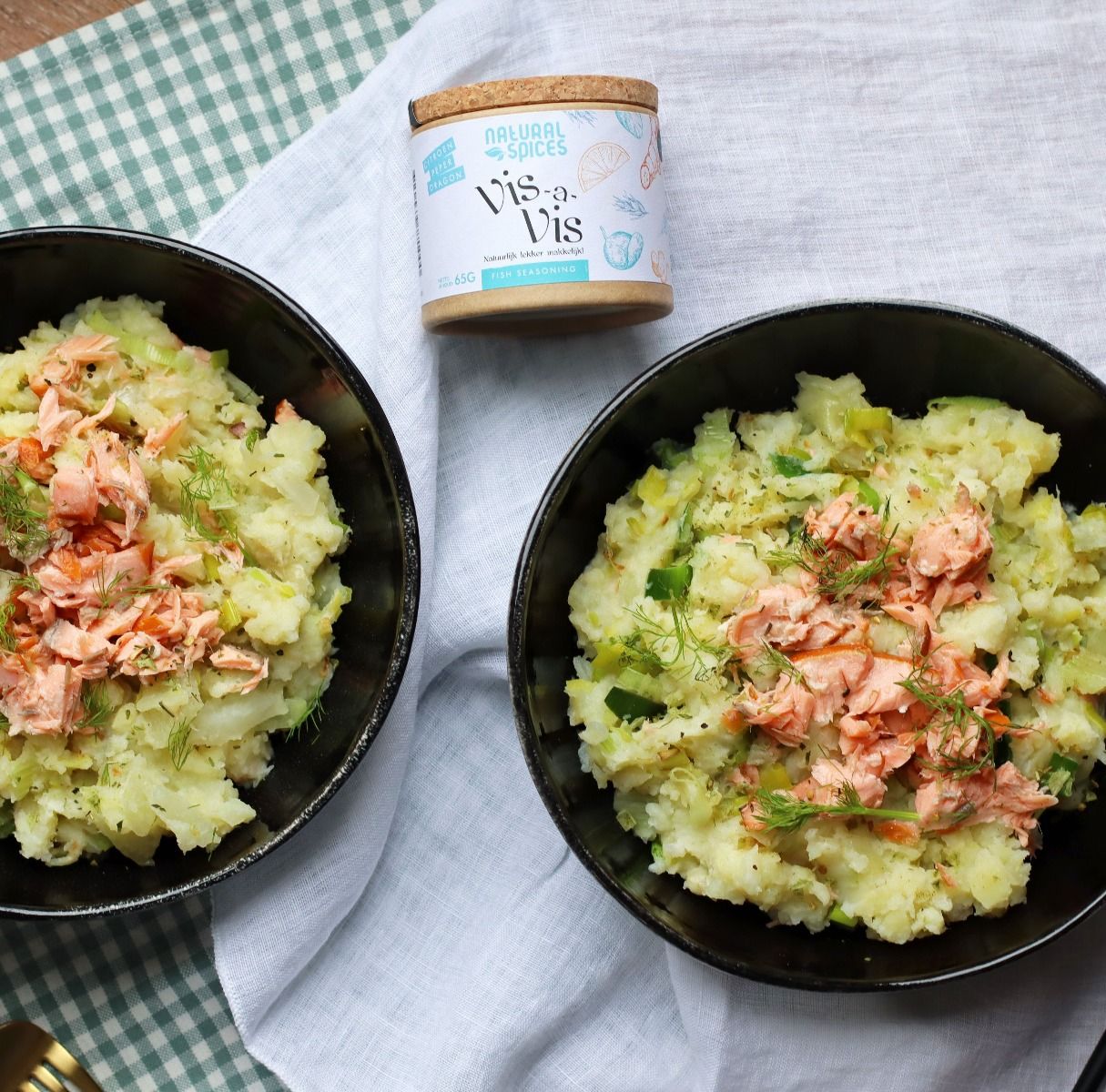 Stamppot met gerookte zalm en viskruiden