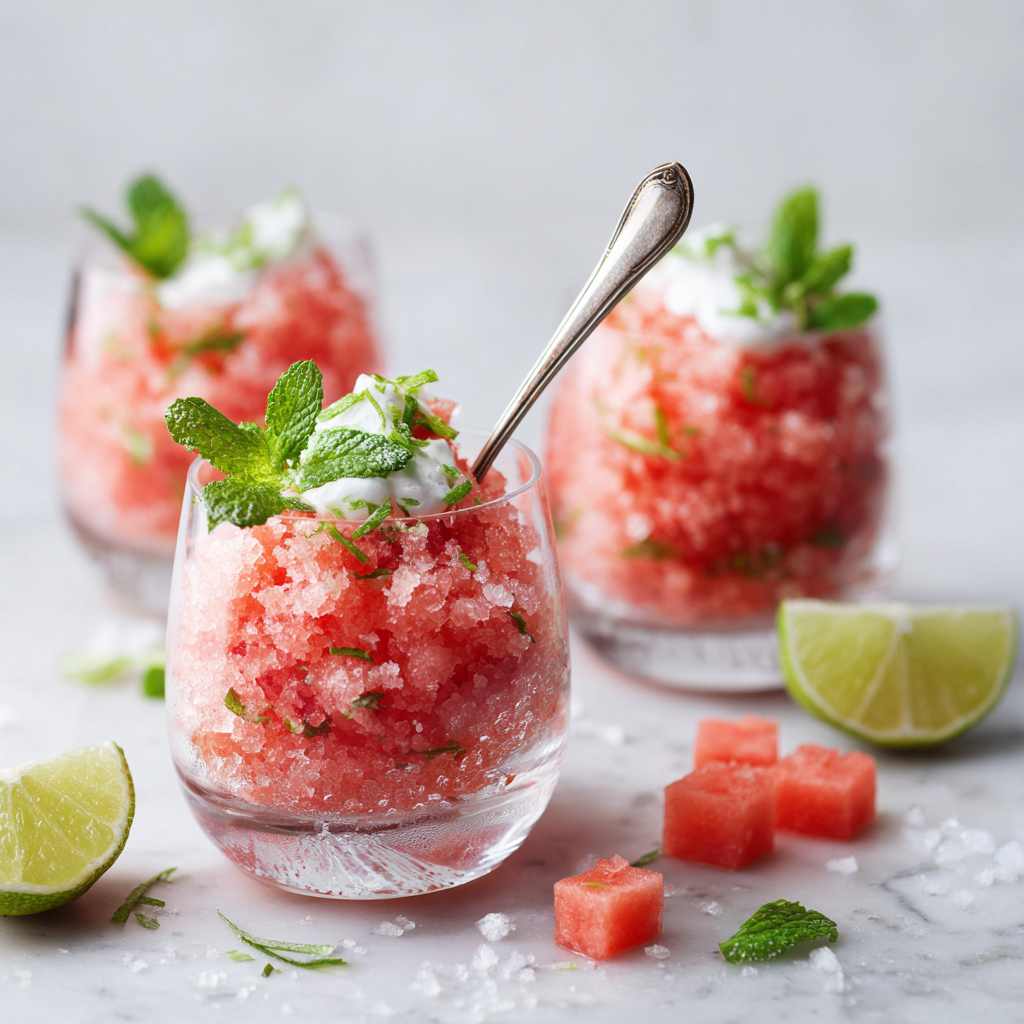 watermeloen granita met griekse yoghurt recept