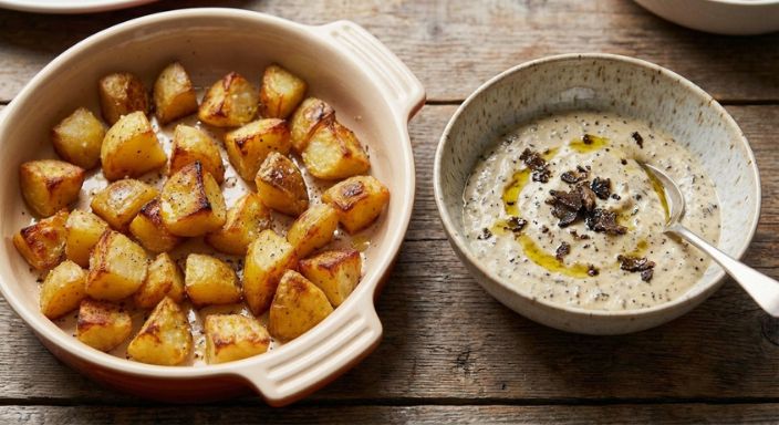 patatas bravas met truffel mayonaise in een schaaltje
