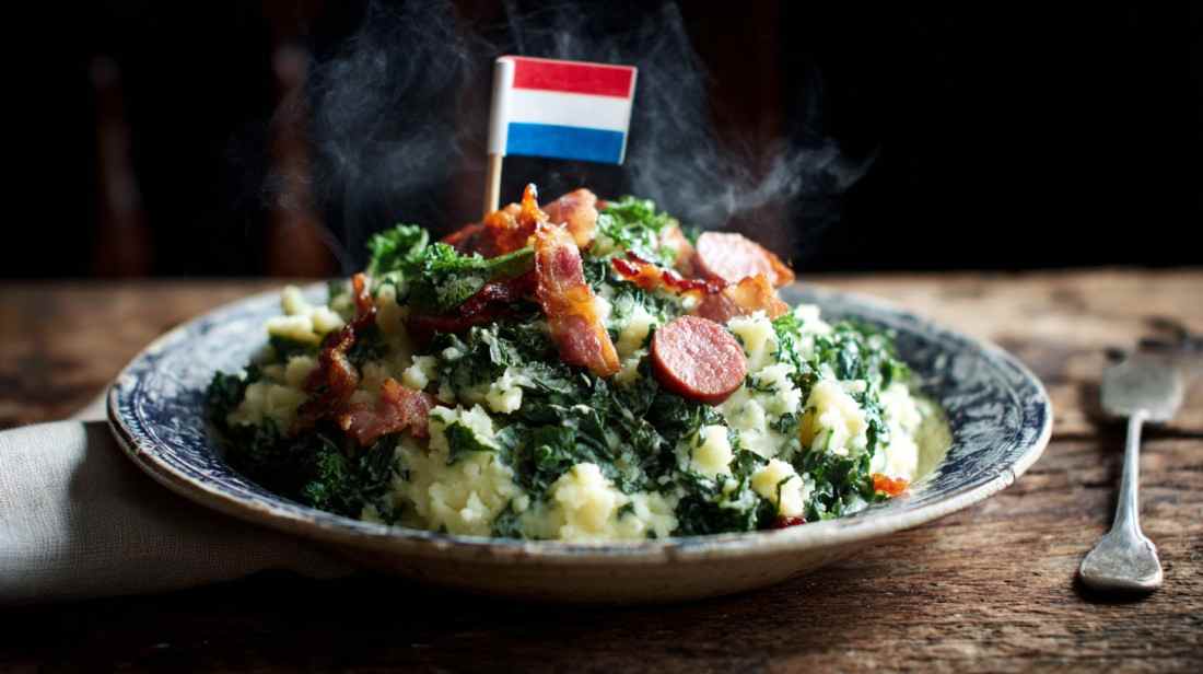 bord met boerenkool met worst en spekjes